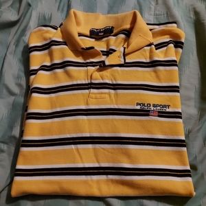 VTG Polo Sport Ralph Lauren XL Black &‎ Yellow Striped Short Sleeve Polo Shirt